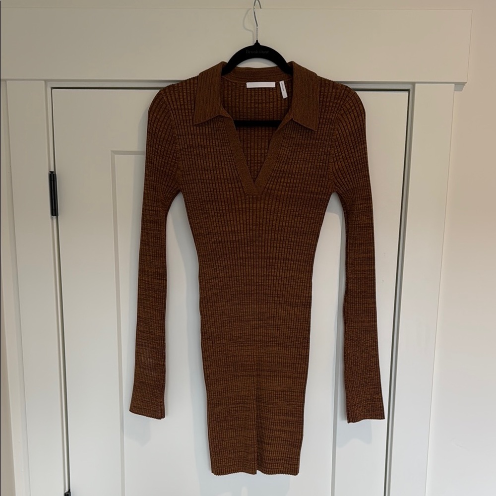 Brown Ribbed Knit Dress
